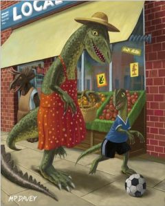 "Dinosaur Mum Out Shopping With Son"